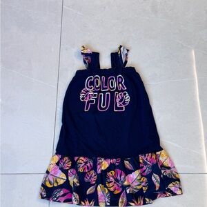 Navy 'Colorful' Tropical Trim Girls' Sundress